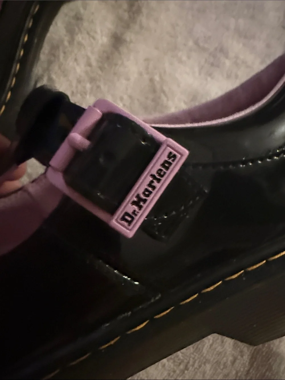 Dr. Martens women’s black Patent Mary Jane Shoes with Pink Hearts